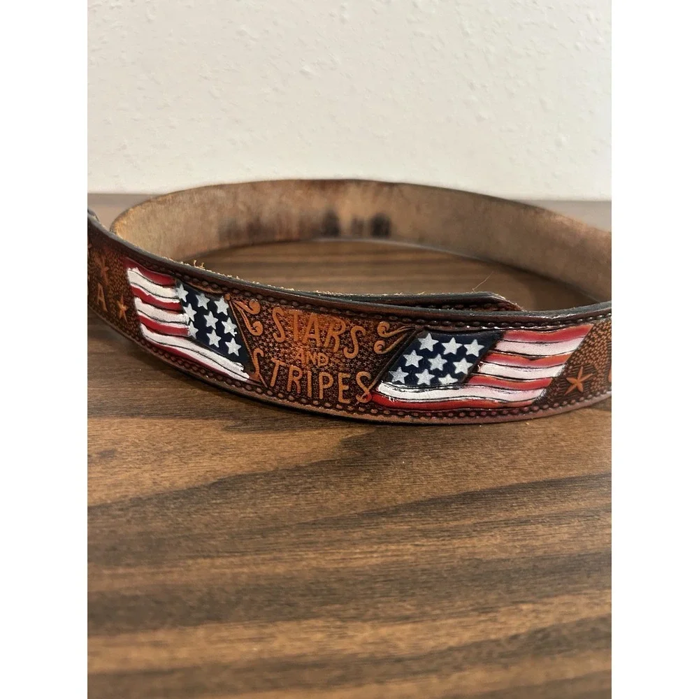 Brushy Creek Genuine Leather American Flag Stars & Stripes USA Made Size 30